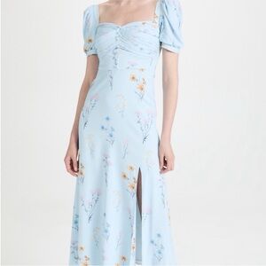 Self Portrait light blue floral square neck midi dress